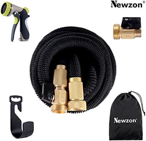 Newzon 50Foot Expandable Garden Hoses Set Double Latex Core Hose’Solid Brass Connector‘8-pattern Spray Nozzle Extra Strength Fabric For Car‘Hose Hanger’Storage Sack‘ Improved Design