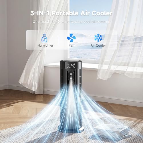 Portable Air Conditioner, Silent Air Cooler, Portable Air Conditioner with Fan Speed, Timer, Large Capacity Water Tank, for Home, Office (Black)
