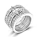 TIGRADE Stainless Steel Women's Silver Wedding Ring Set White Clear Cubic Zirconia Marquise Style Band Size 5 - 11 (7)