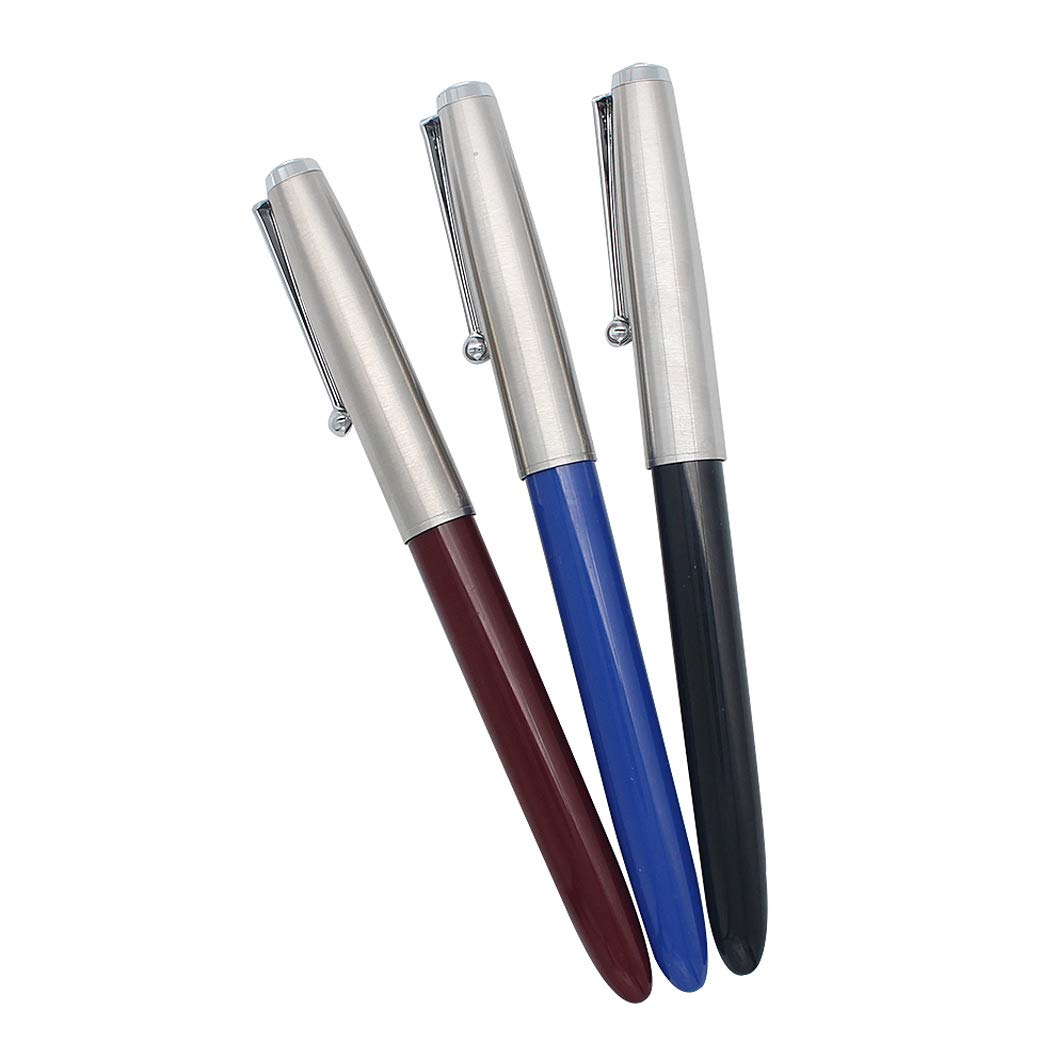 SIPLIV Set of 3 Jinhao 51A Stainless Steel Cap Fountain Pen Set Stationery School Office Supplies Stationery Gift, EF Nib, Diversity Color(Blue,Red, Black)
