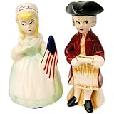 Early Colonial Americans Patriotic Couple Ceramic Salt and Pepper Shaker Set