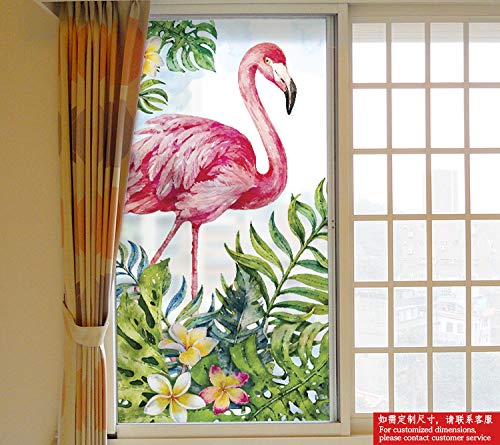 Frosted Translucent Window Bathroom Film Sticker for Bathroom Living Room - Romantic Flamingo in Flower 60cm x 116cm