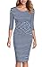 REPHYLLIS Women 3/4 Sleeve Striped Wear to Work Business Cocktail Party Summer Pencil Dress Blue M