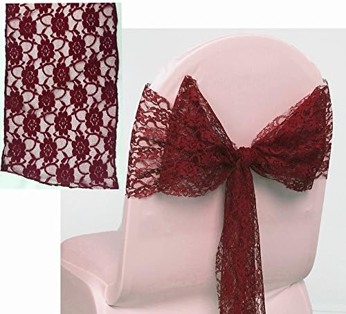 MDS Pack of 100 Lace bow Lace Chair Sashes / Bows sash for Wedding or Events Banquet Décor Party Supplies Chair lace sash - maroon
