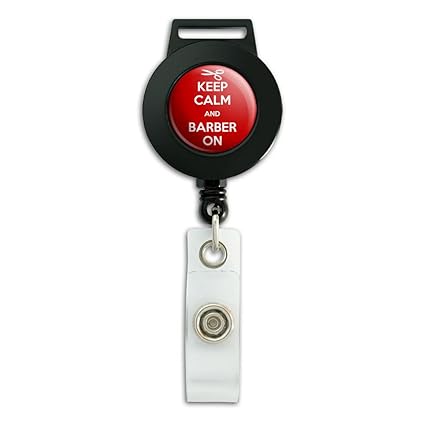 Keep Calm And Barber On Hairstylist Lanyard Retractable Reel Badge