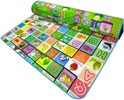 Zocete Kids Crawling Mat Educational ABC Play Carpet Double Side Soft Foam Waterproof Polyester and Eco Friendly easily cleaned Large for Livingroom, Bedroom, Picnic 200X180cm