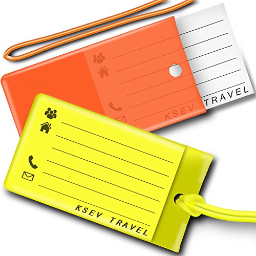 Luggage Tags 4 PACK, KSEV Travel Tags, ID Labels, Name Card Holder for Baggage Bags Suitcases Backpacks (Orange/Yellow) - Thumbnail 5