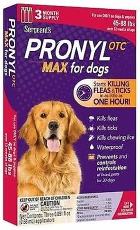 3-dose Pronyl Otc Max Flea Tick for Dogs 45-88 Lbs Over 12 Weeks