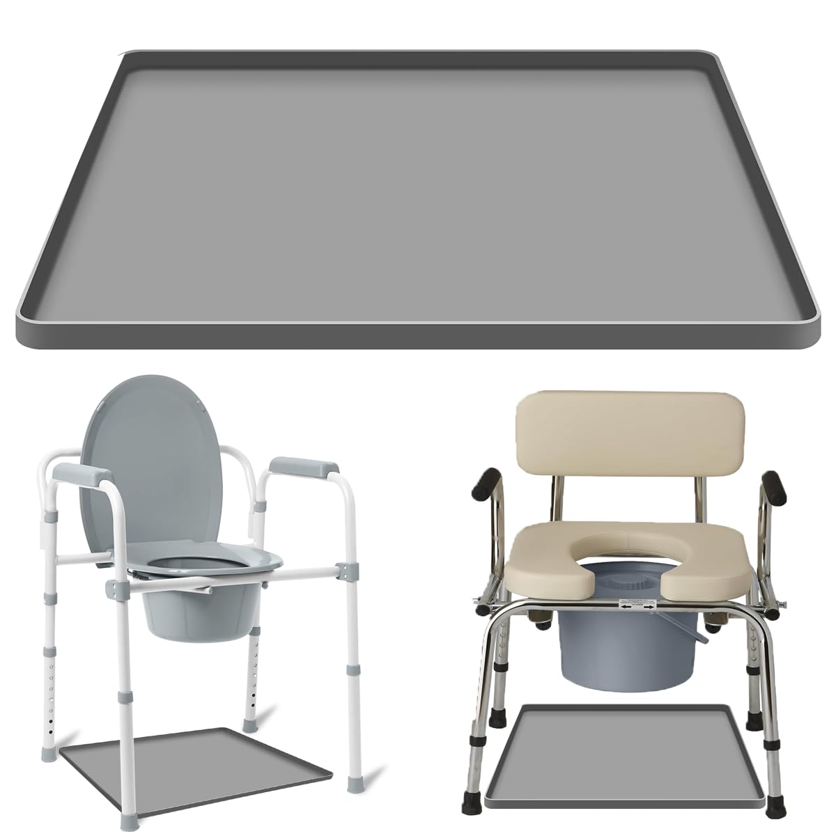 Photo 1 of Bedside Commodes Mat Portable Bedside Toilet Mat with Raised Edge, Under Commode Chair Mat Non-Slip Recycle Commode Toilet Pad Waterproof Floor Protector, Silicone Mat for Porta Potty, 23.6"X19.7"