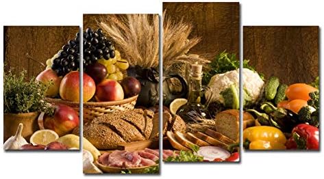 4 Panels Canvas Painting Wall Art Food Still Life Picture Prints on Canvas Modern Landscape Unframed Artwork for Living Room Bedroom Home Decor (No Frame)