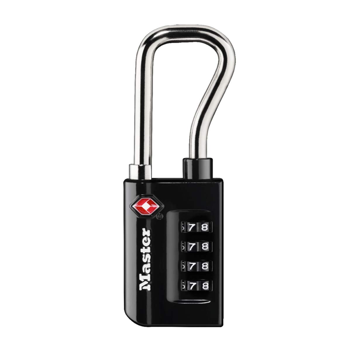 Master Lock 4696EURDBLK Combination Travel Padlock TSA Certified, Black, 10.6 x 3.5 x 1.4 cm, Long Shackle