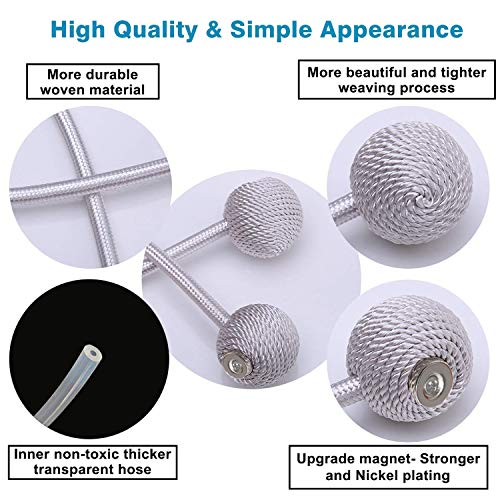 SmallDot Magnetic Curtain Tiebacks, 16 Inch Window Holdbacks Drapes Holders Hooks, Decorative Weave Rope Clips Strong Magnet for Home Office Restaurant Décor, Pack of 2, Grey