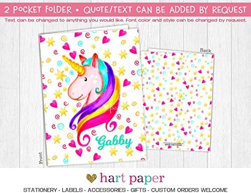 Rainbow Unicorn Pocket Folder Gift Name Back to School Supplies Teacher Office Birthday Girl Kids Custom Personalized Custom