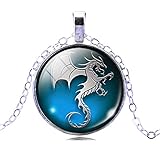 Unisex Fancy Pterosaur Art Pendant Necklace Retro Glass Time Gemstone Statement Necklace
