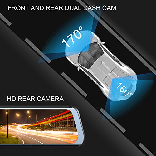 Mirror Dash Cam Front and Rear - 1080P Full HD Stream Media Dual Lens Car Camera ,10 Inch Full Touch Screen with 1080P Backup Camera, Super Night Vision, G-Sensor, Parking Monitor, Loop Recording.
