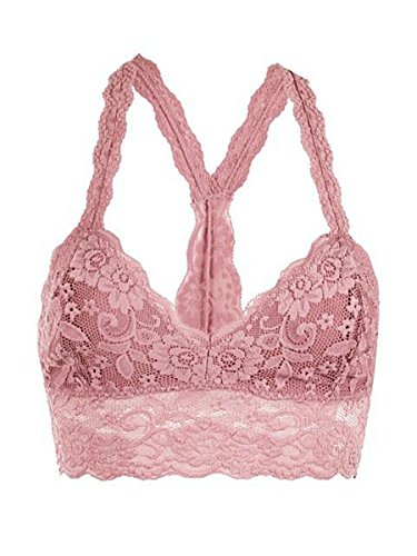 Floral Lace Racerback Unpadded Bralette Top Sheer Bustier Crop Wireless Lingerie Bra (Medium, Bridal Rose)