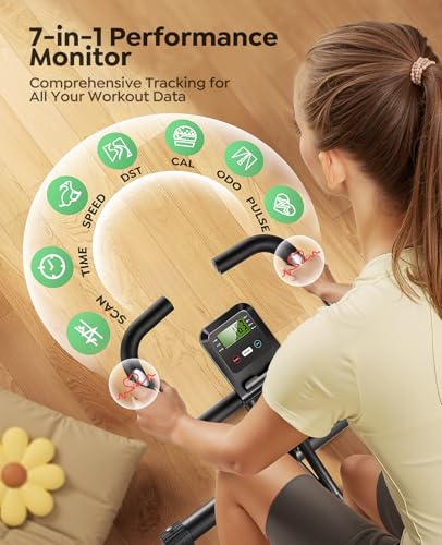 TOPUTURE Exercise Bike, 5-in-1 Folding Stationary Bike with 16-Level Magnetic Resistance, Quiet Indoor Workout Bike with LCD Monitor & APP, Folding Exercise Bike with Backrest Seat, 310 LBS Capacity