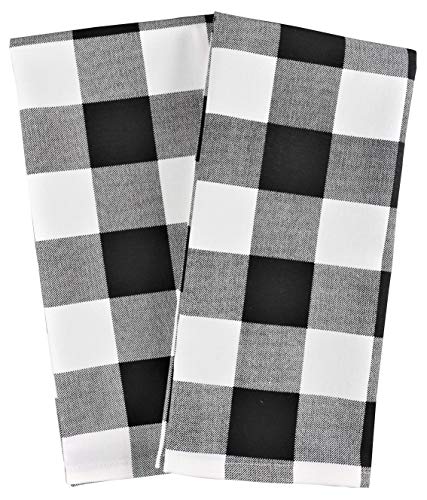 Crabtree Collection Dishcloth/TeaTowels 100% Cotton Hand Towel Set of 2-18" x 28" (Black Buffalo Check)