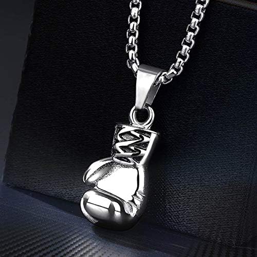 JewelryWe Boxing Glove Pendant Necklace: Men Stainless Steel Punk Boys Fighting Gloves Necklaces Hip Hop Necklaces with 22 Inch Chain & Gift Bag - Image 5