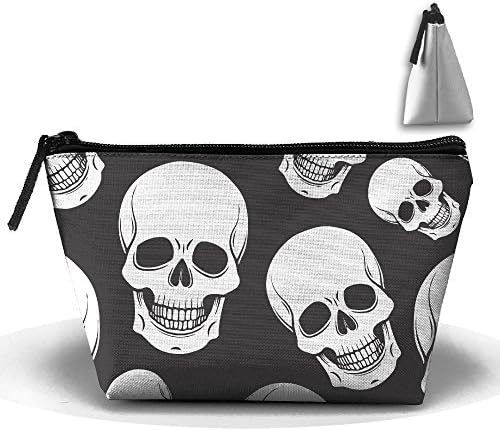 LogicBB Black White Skull Skeleton Print Makeup Bag Travel Cosmetic Pouch Storage Brush Holder Toiletries Bag Waterproof Jewelry Organizer With Zipper For Women&amp;Girls