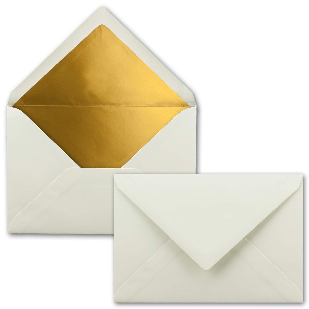 NEUSER PAPIER Envelope, 50 x B6, Natural White, Gold Inner Lining, Self-Seal, 12.5 x 17.6 cm, 50 count
