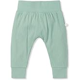 Mori Baby Premium Joggers in Ribbed Mint - Comfortable Fit Breathable Everyday Pants - Viscose from Bamboo - Elastic Waist Bottoms - 9-12 Months