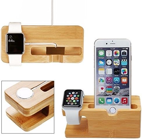 Bamboo Wood Charging Organizer Multi-device Charging Station with Apple Watch Stand -Eaterhom Charging Dock Holder/Cradle for iWatch, iPhone, Ipad (I watch stand-Bamboo)