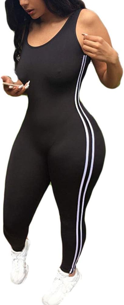 Women Striped Bodycon Tank One Piece Skinny Stretchy Jumpsuits Rompers Playsuit