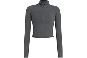 ZHENWEI Women's Cropped Workout Jacket 1/2 Zip Pullover Running Athletic Outwear Slim Fit Long Sleeve Yoga Top