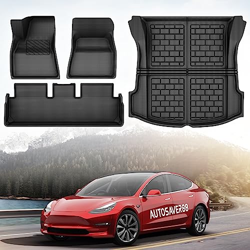 AUTOSAVER88 All Weather Tesla Model 3 Floor Mats 20232020, Custom Fit