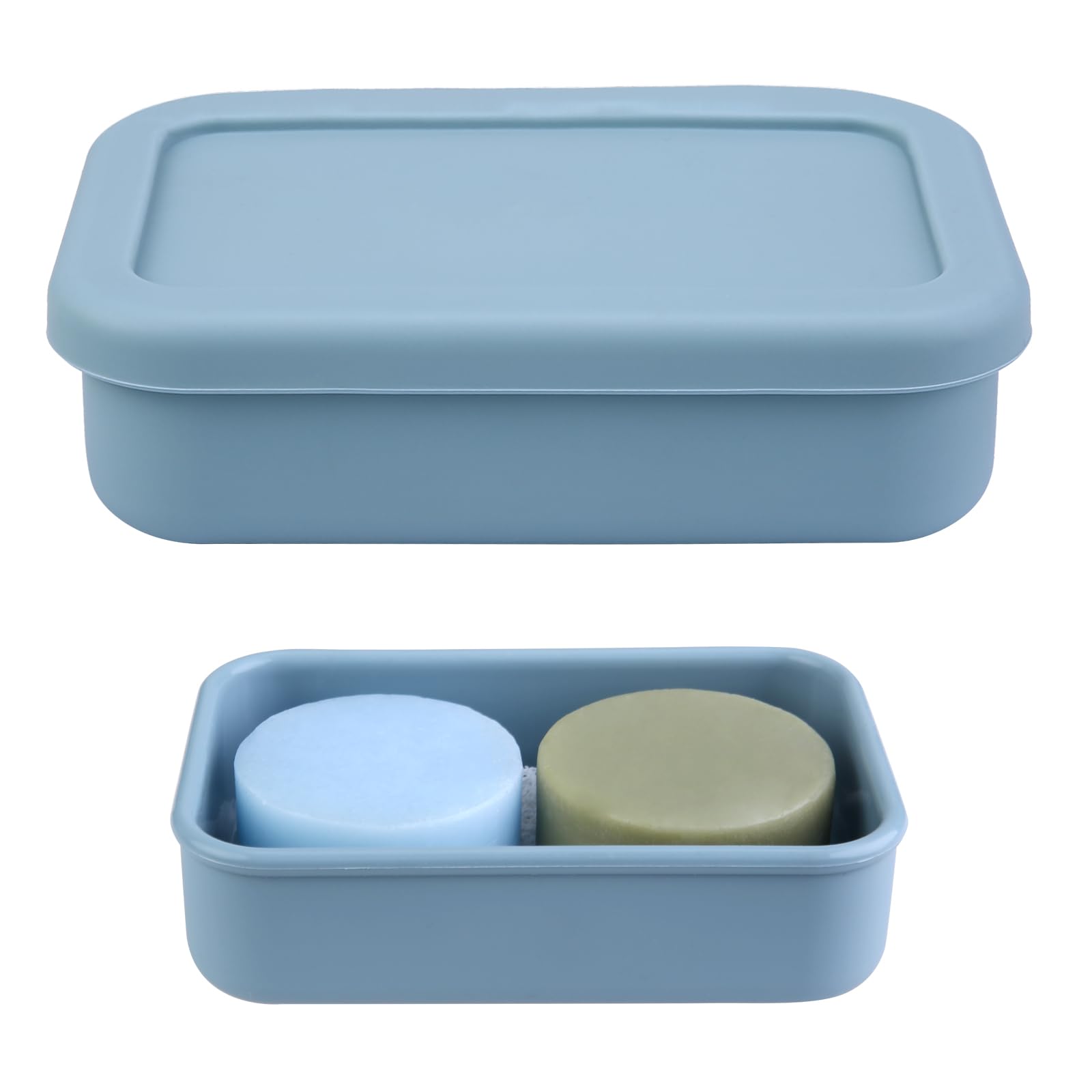 Photo 1 of ++2 PACK++TITATI Large Travel Soap Container, Shampoo Bar Case, Silicone Soap Holder with Drainage Tray, Portabel Travel Soap Case for Shower, Travel, Camp, Gym(Gray Blue)