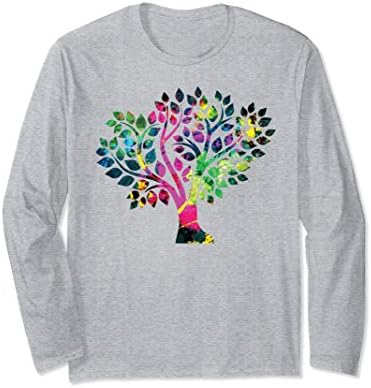 Unisex Colorful Tree Spring Summer Fall Art Gardening Long T-Shirt Small Heather Grey