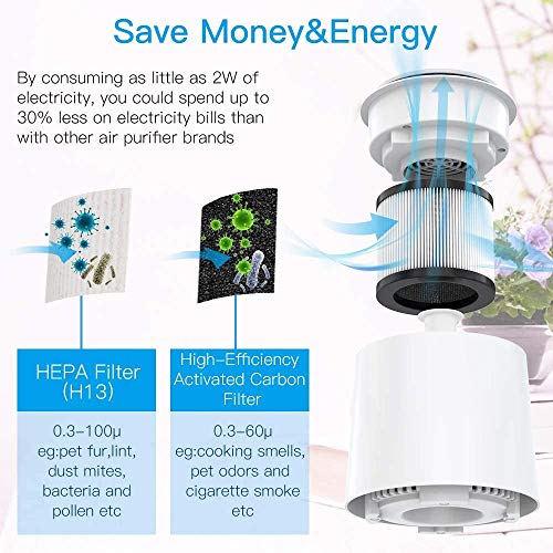HAUEA Portable Air Purifier with H13 True HEPA Filter, Air Purifier for Home/Office, Desktop USB Air Cleaner with Night Light