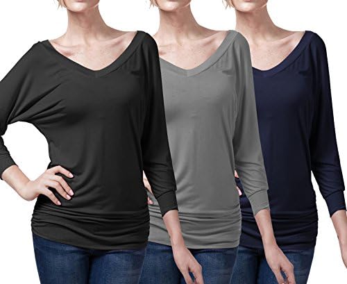 Pack n Pick Plus Size Drape Top Side Shirring Dolman Sleeve Jersey Tops (3 PACK) BLACK GRAY NAVY XL