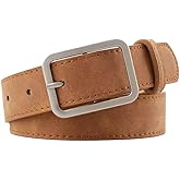 COTIM COYIN Women's Suede Leather Belts with Silver Buckle for Jeans, Pants, Dresses, 45.67 inch (116cm) Length