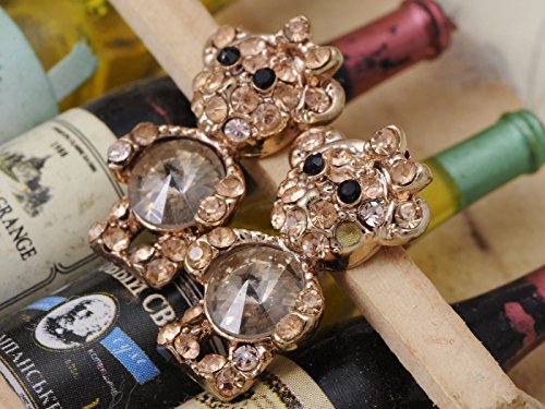 Alilang Brass Tone Princess Girly Teddy Bear Bow Crystal Rhinestone Element Earrings