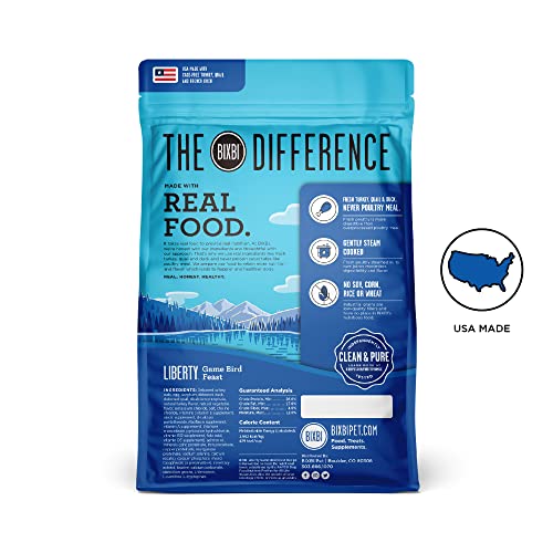 BIXBI LIBERTY GRAIN FRIENDLY DRY DOG FOOD, GAME BIRD FEAST RECIPE, 4 LBS – FRESH MEAT, NO MEAT MEAL, NO FILLERS – GENTLY STEAMED & COOKED – NO SOY, CORN, RICE OR WHEAT FOR EASY DIGESTION – USA MADE