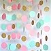 Hangnuo Circle Dots Paper Garland Backdrop Banner for Wedding Baby Shower Decoration - Pink, Mint, Glitter Gold, Large