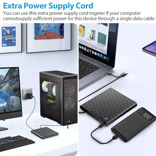 Grabadora CD Lector,Grabadora DVD Externa USB 3.0 y Tipo C, Lector de CD con USB C,2 USB A y Lector Tarjeta SD/TF,Unidad Óptica Externa de CD/DVD Compatible con Windows 11/10/8/7/XP/Vista/Linux/Mac OS