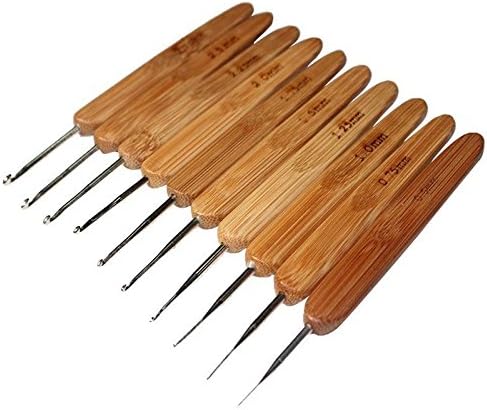 10 Pieces Bamboo Handle Crochet Hooks with Metal Head / Knitting Needles Set Weave Craft Kit