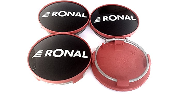 4 tapacubos originales RONAL de 62,2 mm, color negro brillante con borde rojo