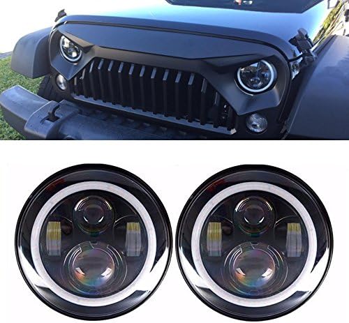 Otps 7 inch Round OSRAM LED Headlight with Angel Eyes DRL Turn Signal Lights for 97-16 Jeep Wrangler TJ JK, Land Rover Defender (Waterproof)