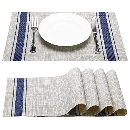 Placemat, Fashion European Style PVC Placemat Non-slip Insulation Placemat Washable Table Mats Set of 4(Blue)