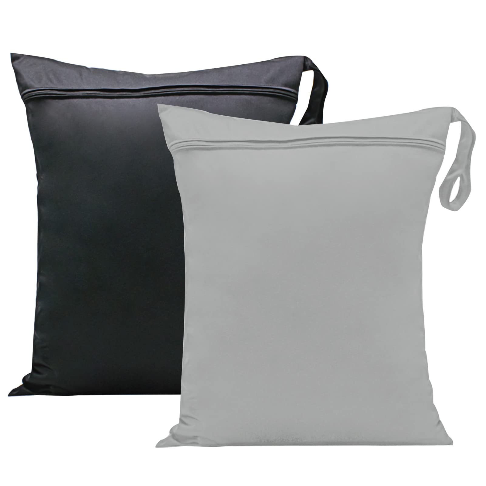 Zngou 2 Pcs Wet Bags, 13x14 inch Dry Nappy Changing Laundry Bag Cloth Organiser Pouches Diaper for Babies Swimming Camping Travel Gym Beach, Balck, grey