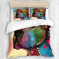 ECOMAOMI 3-Piece Home Fashion Designs Duvet Cover Set,Animals Paintings Abstract Dog Portrait pet Wildlife Pets Pitbull Animal Graffiti pop Pittie,Best Modern Style Microfiber Quilt Set,Twin