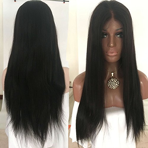 Human Hair Straight 100% Real Hair Brazilian Hair Glueless Full Lace Wig Size:24Inch