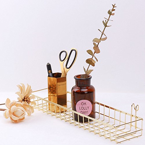 Simmer Stone Gold Hanging Basket for Wire Wall Grid Panel, Multi-functional Wall Storage Display Decoration Basket, Size 15.7" x 3.9" x 2"