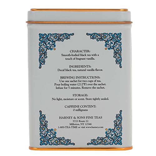 HARNEY & SONS TEA DECAFFEINATED, GREAT PRESENT IDEA, VANILLA COMORO, 1.4 OZ TIN (20 SACHETS)