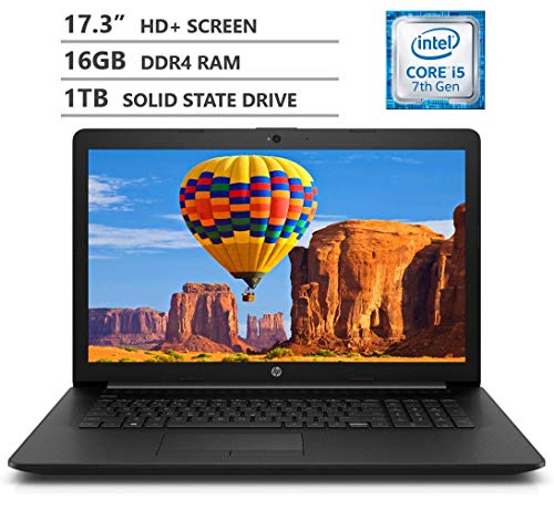 HP Premium 17.3″ WLED-Backlit HD+ Screen Laptop, Intel Core i5-7200U Dual-Core Processor Up to 3.10 GHz, 16GB Memory, 1TB Solid State Drive, HDMI, 802.11b/g/n, Bluetooth 4.2, Windows 10 Home, Black