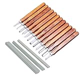 Ilyever 15-Piece Carbon Steel Wood Carving Knife Tools with Whetstones and Reusable Pouch - Retro